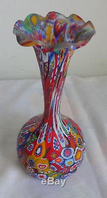 Vtg Mid C Itali Art Glass Fratelli Toso Murano Millefiori Mosaic Fluted 8 Vase