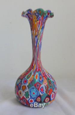 Vtg Mid C Itali Art Glass Fratelli Toso Murano Millefiori Mosaic Fluted 8 Vase