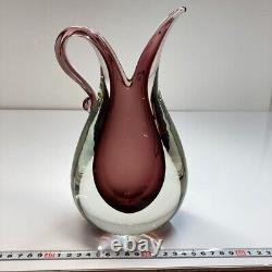 Vtg Mid Century Italian Murano Venetian Glass Vase Pitcher Vintage with box