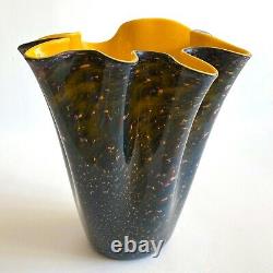 Vtg Modernist Bianconi Venini Murano Art Glass Aventurine Large Fazzoletto Vase