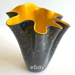 Vtg Modernist Bianconi Venini Murano Art Glass Aventurine Large Fazzoletto Vase