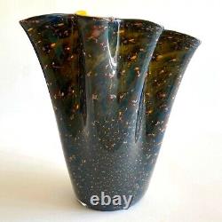 Vtg Modernist Bianconi Venini Murano Art Glass Aventurine Large Fazzoletto Vase
