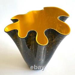 Vtg Modernist Bianconi Venini Murano Art Glass Aventurine Large Fazzoletto Vase