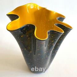 Vtg Modernist Bianconi Venini Murano Art Glass Aventurine Large Fazzoletto Vase