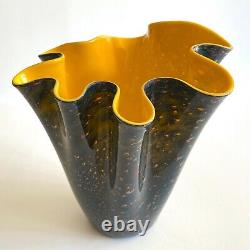 Vtg Modernist Bianconi Venini Murano Art Glass Aventurine Large Fazzoletto Vase