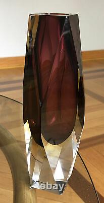 Vtg Murano Alessandro Mandruzzato San Marco Faceted Sommerso Glass Vase 8.25