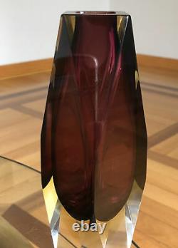 Vtg Murano Alessandro Mandruzzato San Marco Faceted Sommerso Glass Vase 8.25