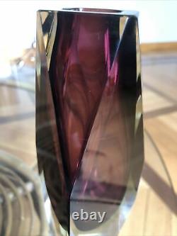 Vtg Murano Alessandro Mandruzzato San Marco Faceted Sommerso Glass Vase 8.25