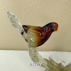 Vtg Murano Art Glass Love Birds on a Branch Sculpture Gold Amber 9T x 9W