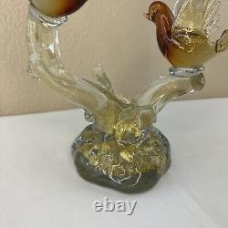 Vtg Murano Art Glass Love Birds on a Branch Sculpture Gold Amber 9T x 9W