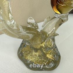 Vtg Murano Art Glass Love Birds on a Branch Sculpture Gold Amber 9T x 9W