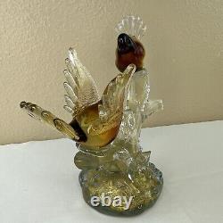 Vtg Murano Art Glass Love Birds on a Branch Sculpture Gold Amber 9T x 9W