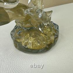 Vtg Murano Art Glass Love Birds on a Branch Sculpture Gold Amber 9T x 9W