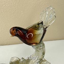 Vtg Murano Art Glass Love Birds on a Branch Sculpture Gold Amber 9T x 9W