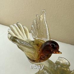 Vtg Murano Art Glass Love Birds on a Branch Sculpture Gold Amber 9T x 9W