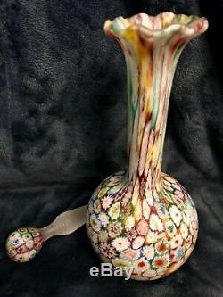 Vtg Murano Fratelli Toso Close Packed Millefiori Satin Art Glass Fluted Vase 9