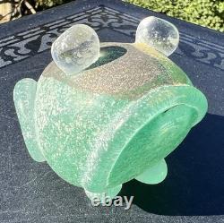 Vtg Murano Gamboro & Poggi Scavo Frosted Glass Frog with Gold & Black Signed