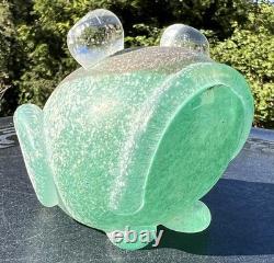 Vtg Murano Gamboro & Poggi Scavo Frosted Glass Frog with Gold & Black Signed