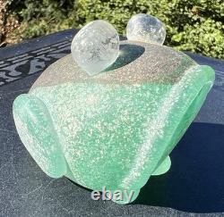 Vtg Murano Gamboro & Poggi Scavo Frosted Glass Frog with Gold & Black Signed