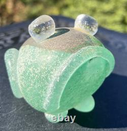 Vtg Murano Gamboro & Poggi Scavo Frosted Glass Frog with Gold & Black Signed
