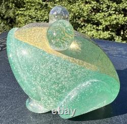 Vtg Murano Gamboro & Poggi Scavo Frosted Glass Frog with Gold & Black Signed