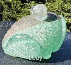 Vtg Murano Gamboro & Poggi Scavo Frosted Glass Frog with Gold & Black Signed