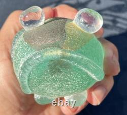 Vtg Murano Gamboro & Poggi Scavo Frosted Glass Frog with Gold & Black Signed