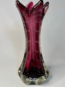 Vtg Murano Glass Archimede Seguso Sommerso Bullicante Purple Bubble Finger Vase