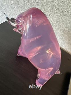 Vtg Murano Glass Bull Sculpture Pink Neodymium Alexandrite MCM 4.3lbs 7 AS IS
