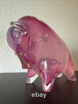 Vtg Murano Glass Bull Sculpture Pink Neodymium Alexandrite MCM 4.3lbs 7 AS IS