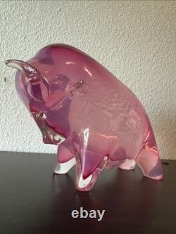 Vtg Murano Glass Bull Sculpture Pink Neodymium Alexandrite MCM 4.3lbs 7 AS IS