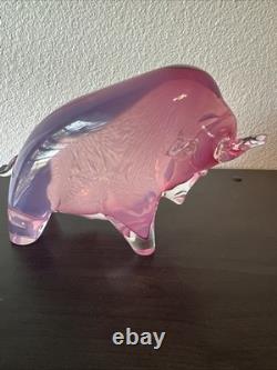 Vtg Murano Glass Bull Sculpture Pink Neodymium Alexandrite MCM 4.3lbs 7 AS IS
