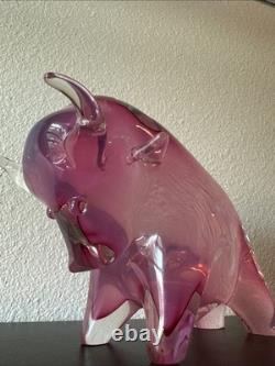 Vtg Murano Glass Bull Sculpture Pink Neodymium Alexandrite MCM 4.3lbs 7 AS IS