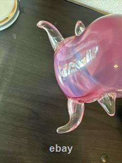 Vtg Murano Glass Bull Sculpture Pink Neodymium Alexandrite MCM 4.3lbs 7 AS IS