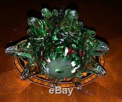 Vtg Murano Glass Hand Blown Christmas Pine Tree Clear Red White Green 9.5