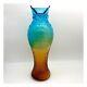 Vtg Murano Glass Owl Vase 14.5 Gradient Ombré Blue Aqua To Amber Honeycomb