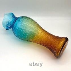Vtg Murano Glass Owl Vase 14.5 Gradient Ombré Blue Aqua To Amber Honeycomb