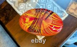 Vtg Murano Glass Vase Red, Orange & Black Swirled, Pulled Feather Handblown 10