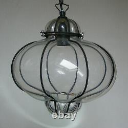 Vtg Murano Hand Blown Caged Glass Venetian Lantern Hanging Ceiling Light Lamp