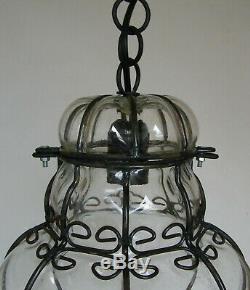 Vtg Murano Hand Blown Caged Glass Venetian Lantern Hanging Ceiling Light Lamp