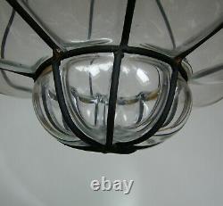 Vtg Murano Hand Blown Caged Glass Venetian Lantern Hanging Ceiling Light Lamp