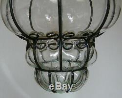 Vtg Murano Hand Blown Caged Glass Venetian Lantern Hanging Ceiling Light Lamp