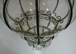 Vtg Murano Hand Blown Caged Glass Venetian Lantern Hanging Ceiling Light Lamp