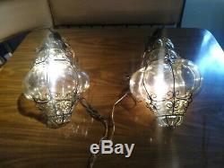 Vtg Murano Hand Blown Caged Glass Venetian Lantern Hanging Ceiling Light Lamp 2