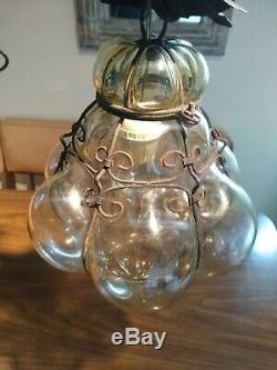 Vtg Murano Hand Blown Caged Glass Venetian Lantern Hanging Ceiling Light Lamp 2