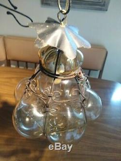 Vtg Murano Hand Blown Caged Glass Venetian Lantern Hanging Ceiling Light Lamp 2