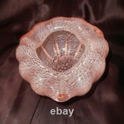 Vtg Murano Italy Art Glass Cased Pink/white Stippled Folded Vase/rose Bowl/dish