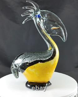 Vtg Murano Italy Silver Speckle Pelican Cased Art Glass Hand Blown Collectible