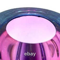 Vtg Murano Seguso Sommerso Art Glass Vase Blue Amethyst Purple Heavy Glass