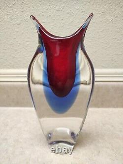 Vtg Murano Sommerso Glass Vase Fishtail Venetian Red Blue 10.5 Italy